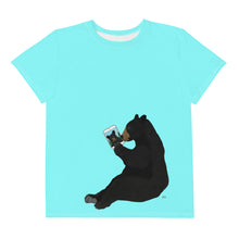 Load image into Gallery viewer, Youth Crew Neck T-shirt Aqua Bear With iPad
