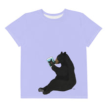 Load image into Gallery viewer, Youth Crew Neck T-shirt Periwinkle Bear With iPad
