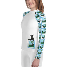 Load image into Gallery viewer, Youth Rash Guard Bear Stories White
